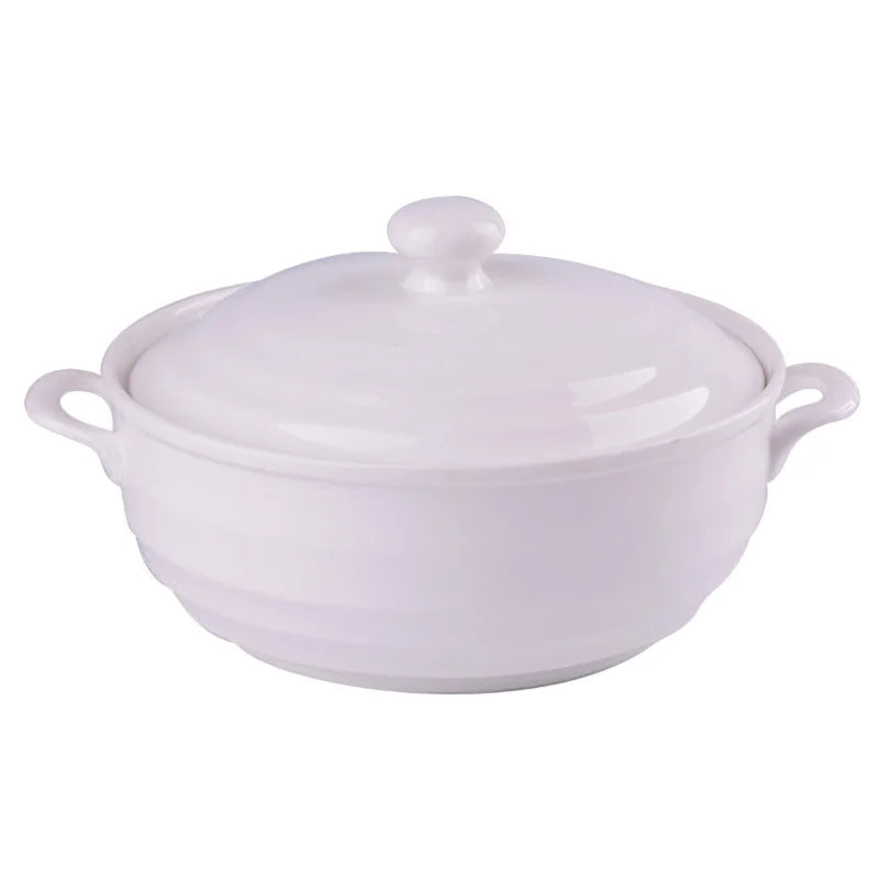 Ceramic Soup Pot Nordic Phnom Penh White Round 1.4L Large Bowl with Lid Cooking