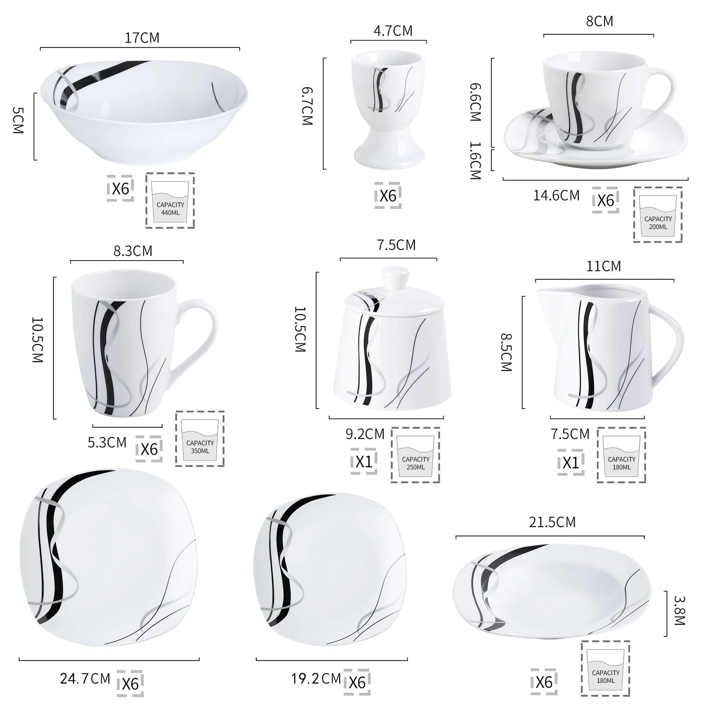 50/100-Piece Porcelain Dinner Set with Egg Cup,