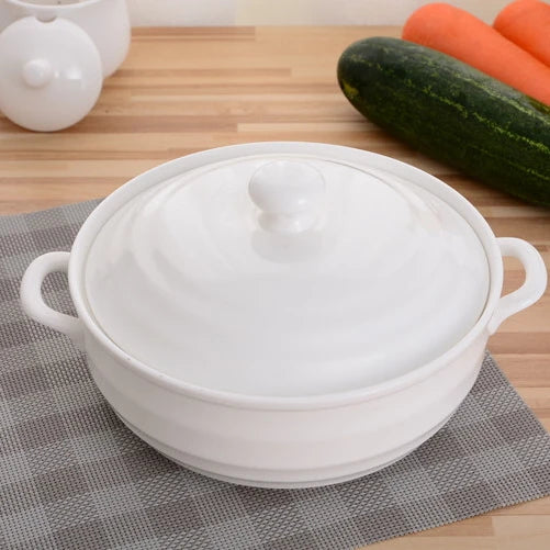 Ceramic Soup Pot Nordic Phnom Penh White Round 1.4L Large Bowl with Lid Cooking