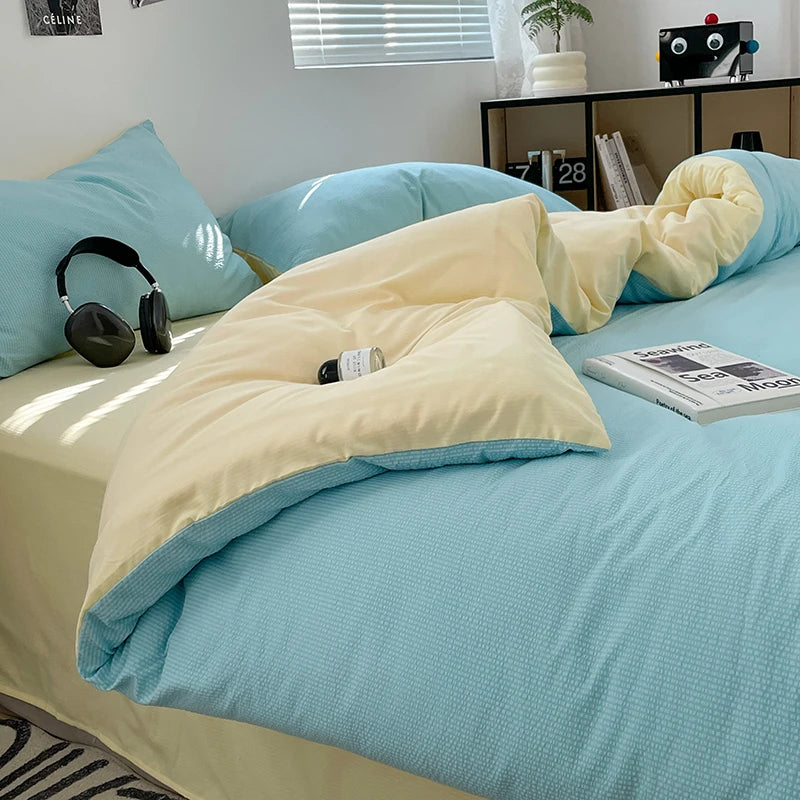 Super Soft Washed Cotton Bed Four Piece Set, Summer Small Fresh Duvet Set, Three Piece Set, Dormitory