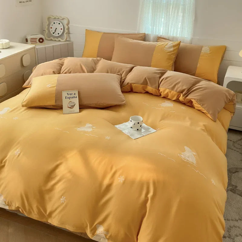 New class A milk small cotton 6D three-dimensional printing four-piece set small fresh washed cotton bed sheet quilt cover