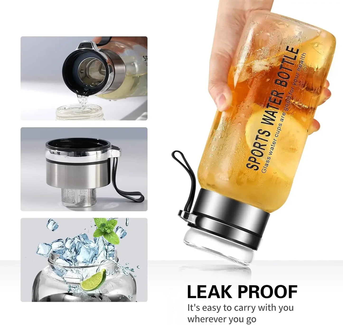 Glass Water Bottle Leakproof Drinkware