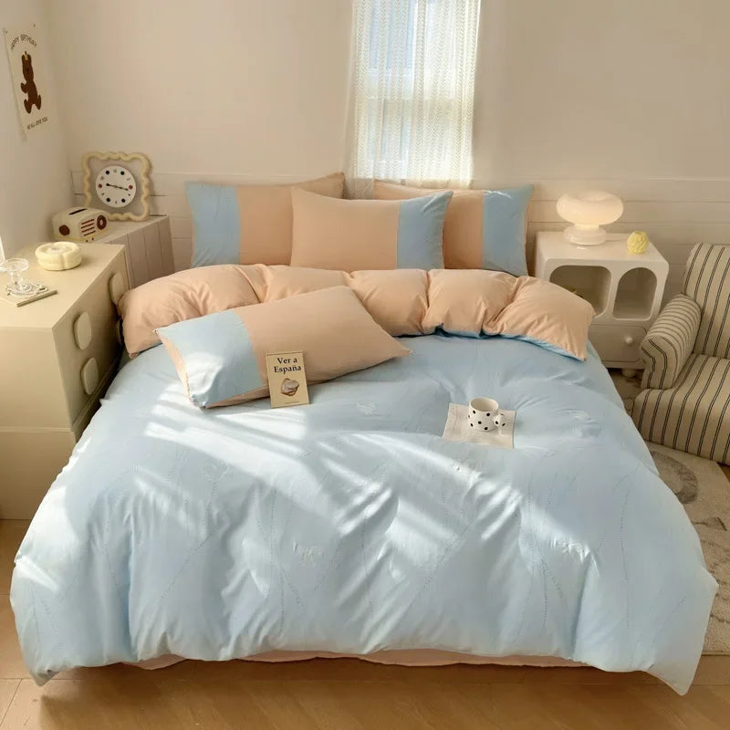 New class A milk small cotton 6D three-dimensional printing four-piece set small fresh washed cotton bed sheet quilt cover
