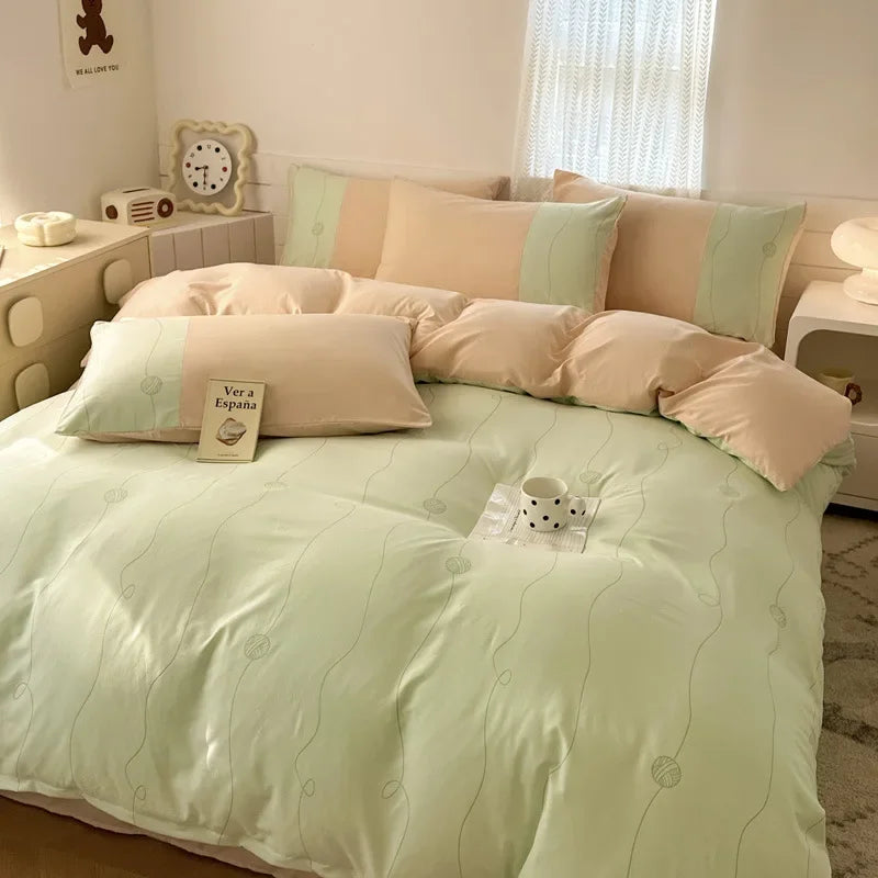New class A milk small cotton 6D three-dimensional printing four-piece set small fresh washed cotton bed sheet quilt cover