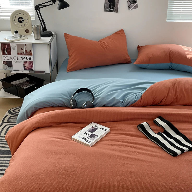 Super Soft Washed Cotton Bed Four Piece Set, Summer Small Fresh Duvet Set, Three Piece Set, Dormitory