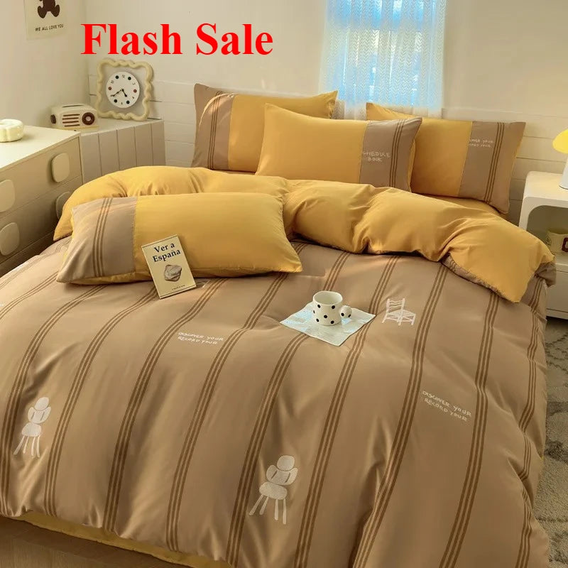 New class A milk small cotton 6D three-dimensional printing four-piece set small fresh washed cotton bed sheet quilt cover
