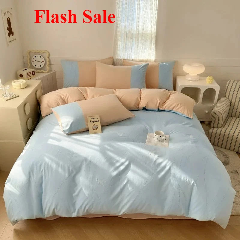 New class A milk small cotton 6D three-dimensional printing four-piece set small fresh washed cotton bed sheet quilt cover
