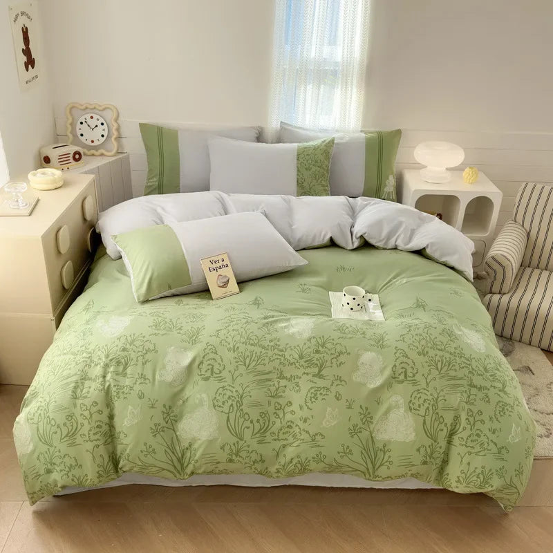 New class A milk small cotton 6D three-dimensional printing four-piece set small fresh washed cotton bed sheet quilt cover