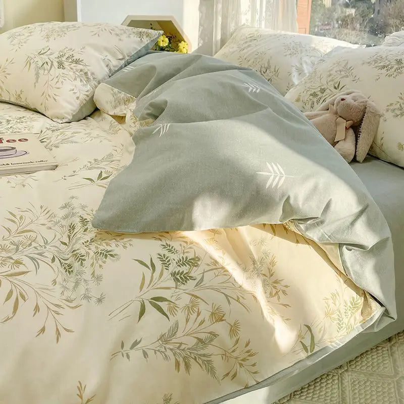 Ins Style Floral Duvet Cover Set Flat Sheet Pillowcases