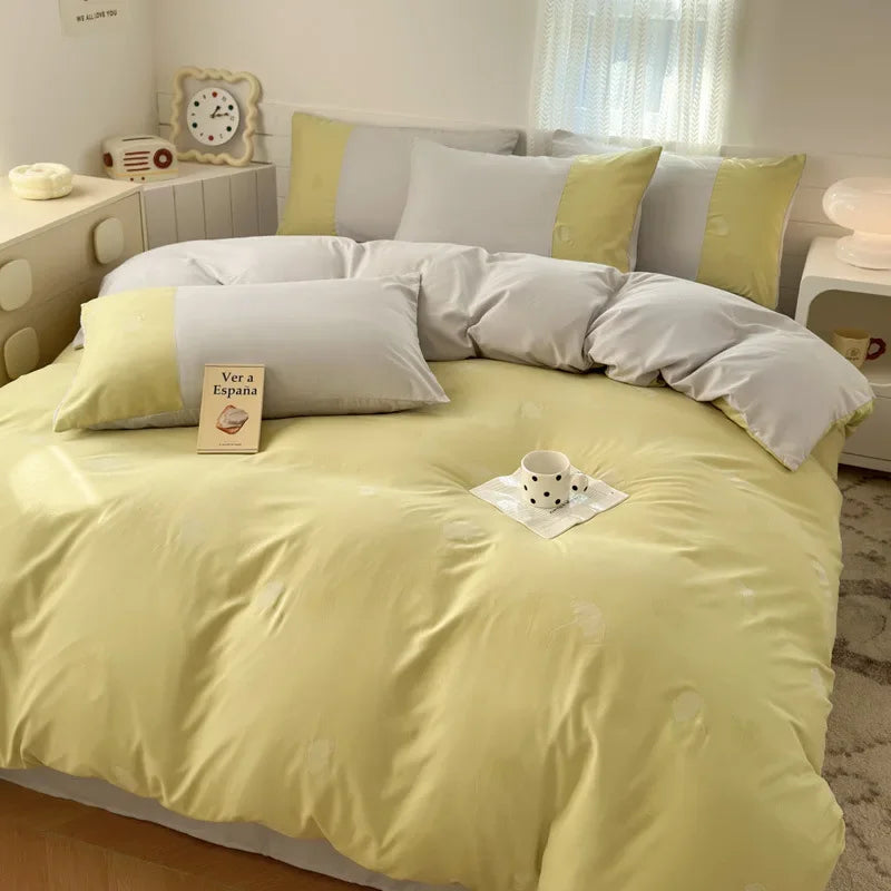 New class A milk small cotton 6D three-dimensional printing four-piece set small fresh washed cotton bed sheet quilt cover