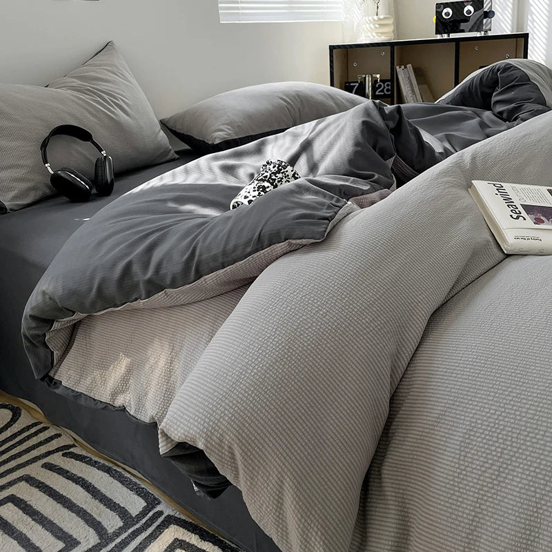 Super Soft Washed Cotton Bed Four Piece Set, Summer Small Fresh Duvet Set, Three Piece Set, Dormitory