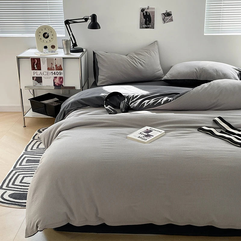 Super Soft Washed Cotton Bed Four Piece Set, Summer Small Fresh Duvet Set, Three Piece Set, Dormitory