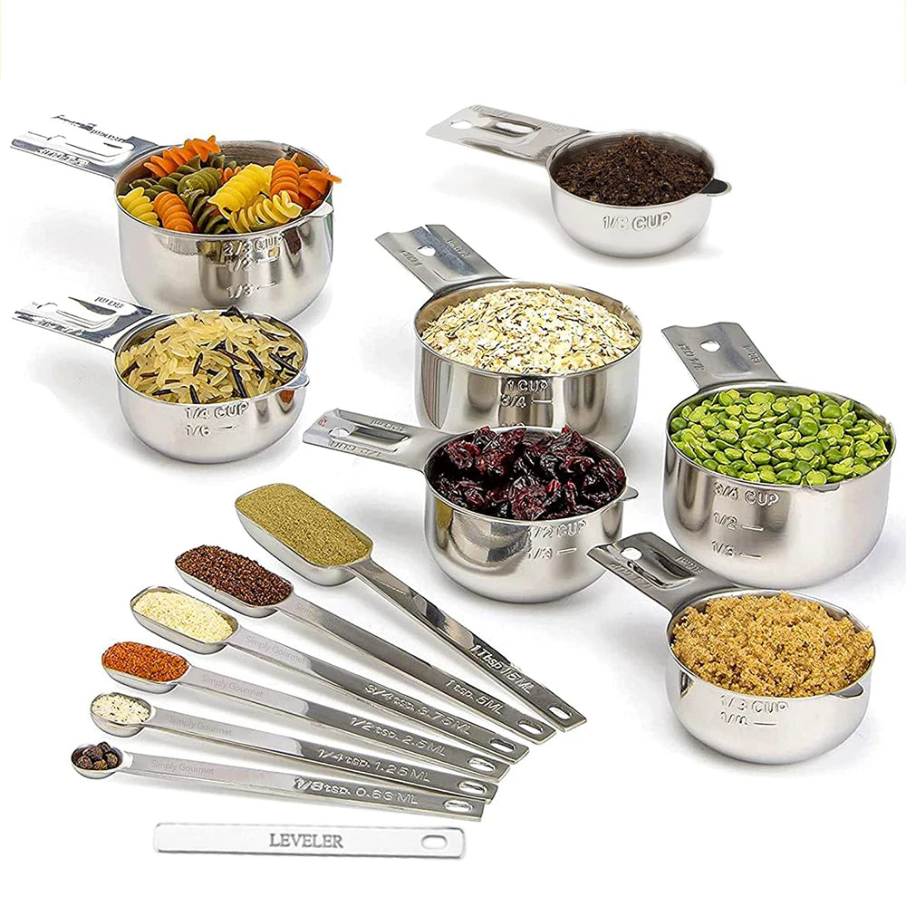 Measuring Cup and Spoons Set 14PCS with Leveler,Dry and Liquid Ingredients, Perfect for Cooking & Baking