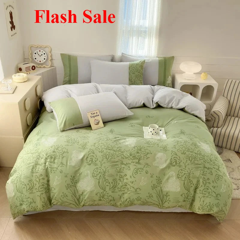 New class A milk small cotton 6D three-dimensional printing four-piece set small fresh washed cotton bed sheet quilt cover