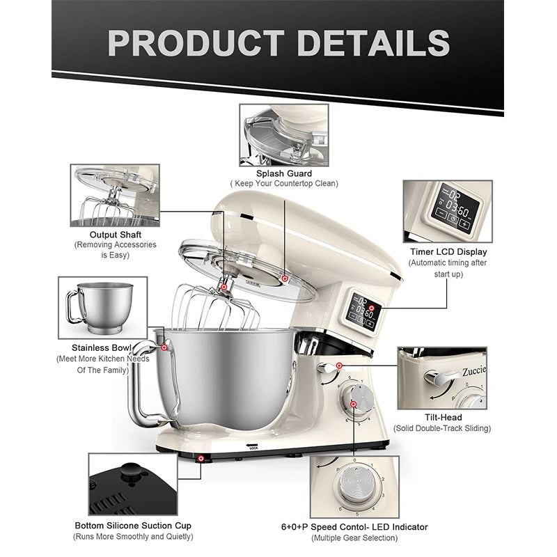 WEYOLI 6.5L Mixer Planetary 6-speed Kitchen Food Blender