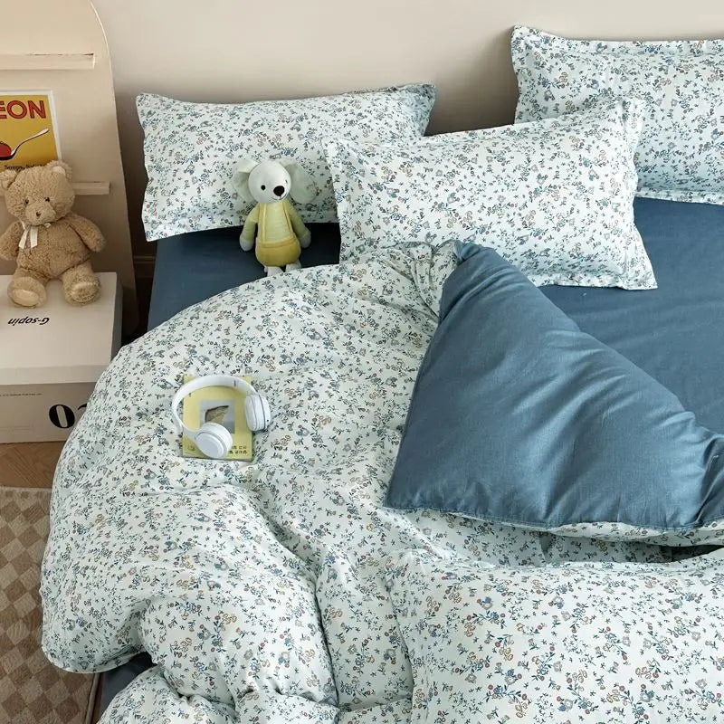 Ins Style Floral Duvet Cover Set Flat Sheet Pillowcases