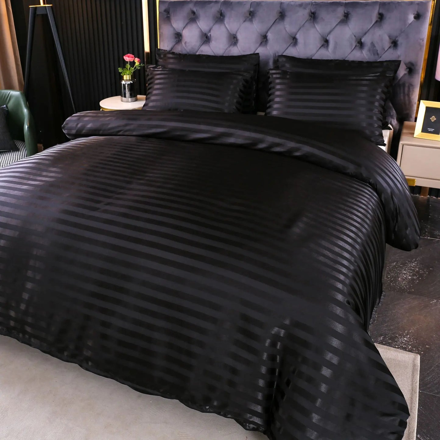 Bedding Set Black Satin Duvet Cover