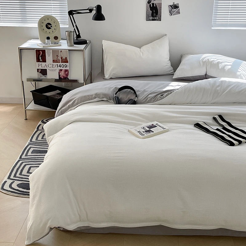 Super Soft Washed Cotton Bed Four Piece Set, Summer Small Fresh Duvet Set, Three Piece Set, Dormitory