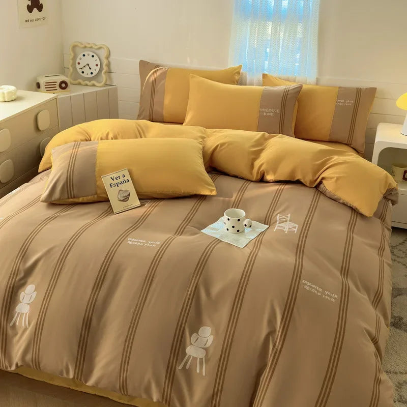 New class A milk small cotton 6D three-dimensional printing four-piece set small fresh washed cotton bed sheet quilt cover