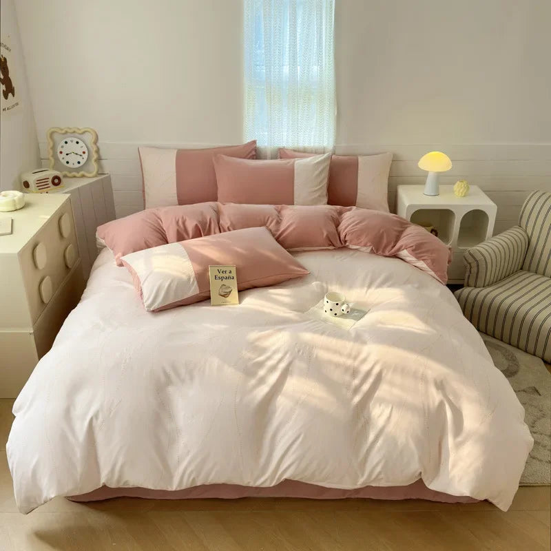 New class A milk small cotton 6D three-dimensional printing four-piece set small fresh washed cotton bed sheet quilt cover