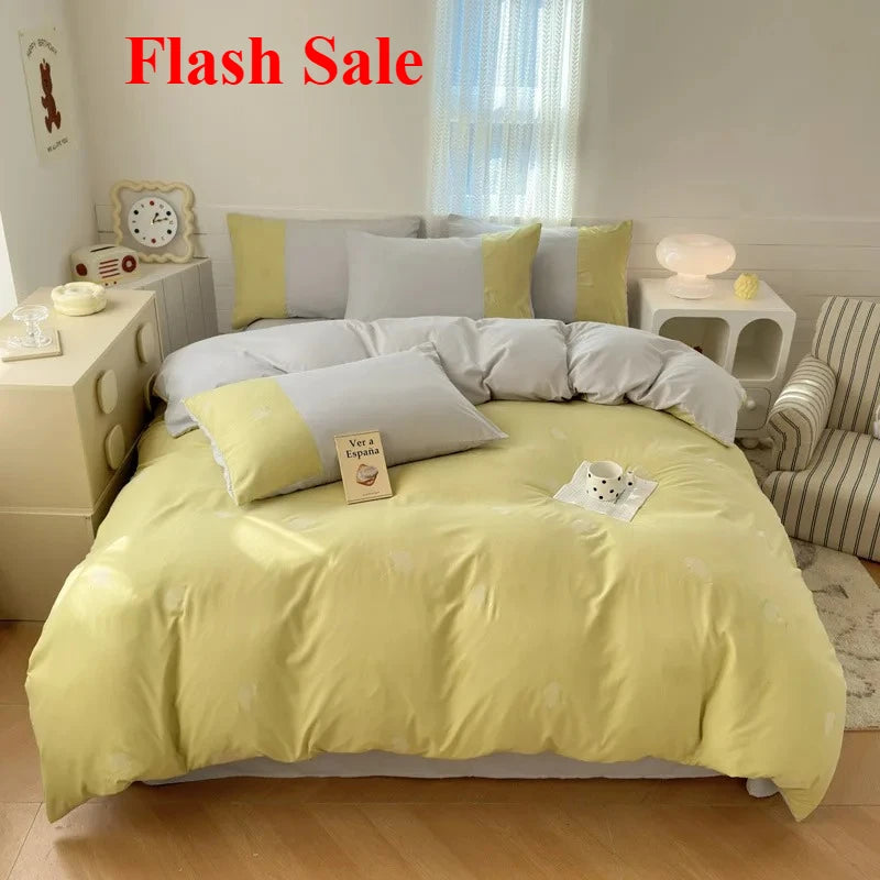 New class A milk small cotton 6D three-dimensional printing four-piece set small fresh washed cotton bed sheet quilt cover