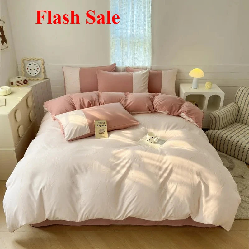 New class A milk small cotton 6D three-dimensional printing four-piece set small fresh washed cotton bed sheet quilt cover