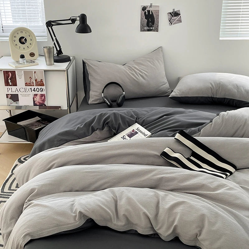 Super Soft Washed Cotton Bed Four Piece Set, Summer Small Fresh Duvet Set, Three Piece Set, Dormitory