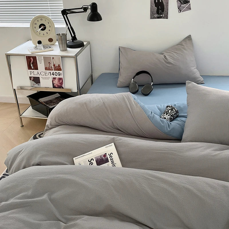 Super Soft Washed Cotton Bed Four Piece Set, Summer Small Fresh Duvet Set, Three Piece Set, Dormitory