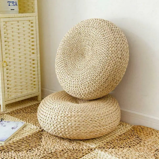 Round Straw Pouf Cushion