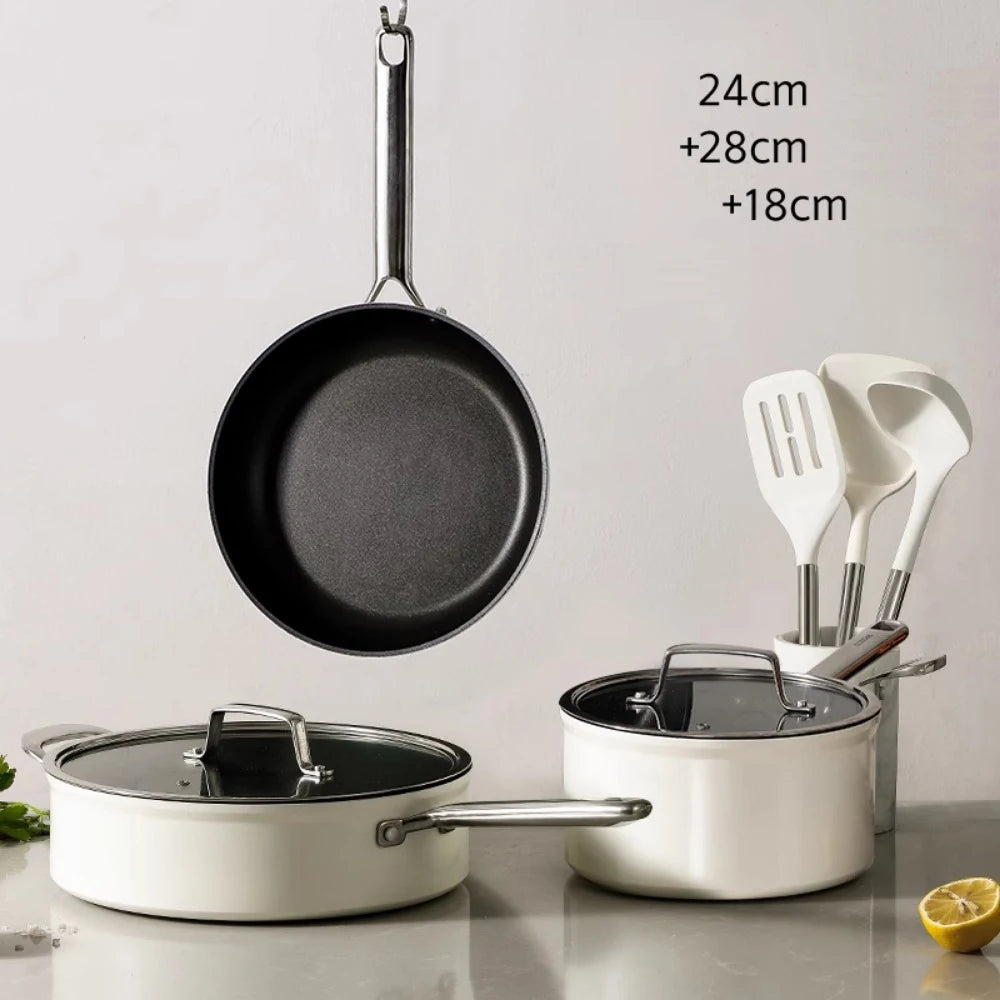 Pot Set Full Set  Non-Stick Pan Soup Pot Frying Pan 3-Piece Gas Induction Cooker Special Use Cookware Cooking Pots Set