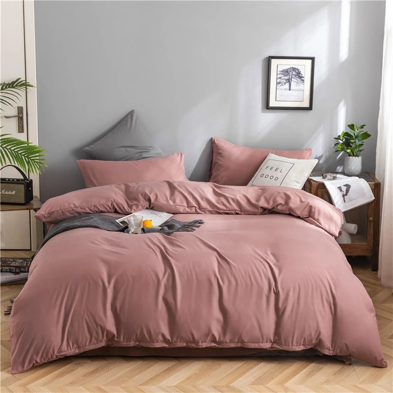 Cream Duvet Cover Bedding Set Soft Simple Solid Color Comforter Cover with Pillowcases