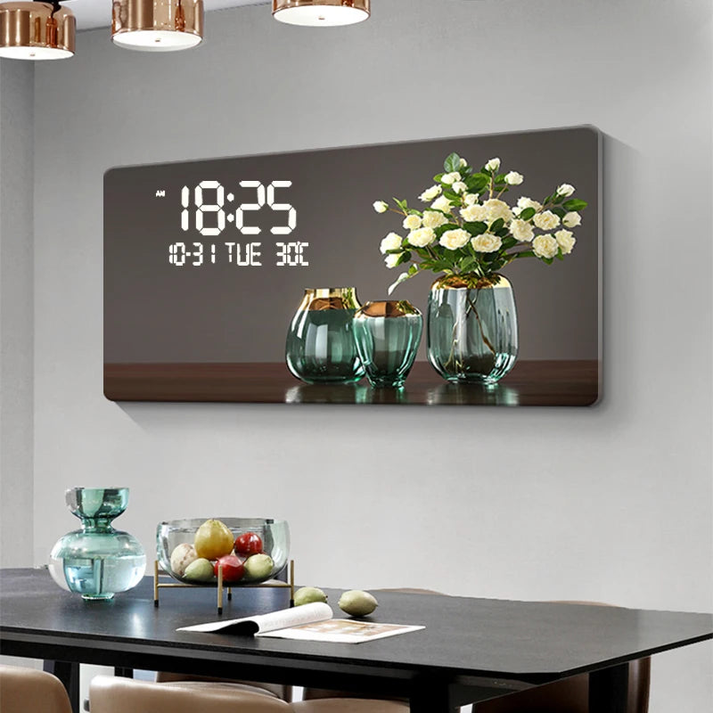 Large Size Flower Pattern Digital Wall Clock with LED Light,Creative