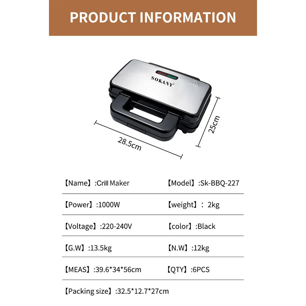 Electric Sandwich Maker Double-sided Heating Bread Grill Baking