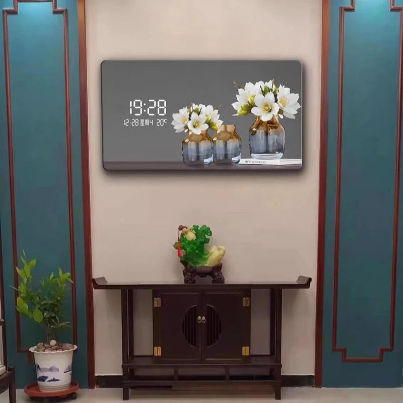 Large Size Flower Pattern Digital Wall Clock with LED Light,Creative