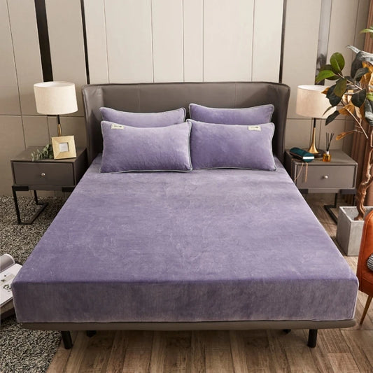 Plush Elastic Fitted Sheet Double Bed Sheet Soft Warm Velvet Bedspread Mattress Cover Bed Linen Protector