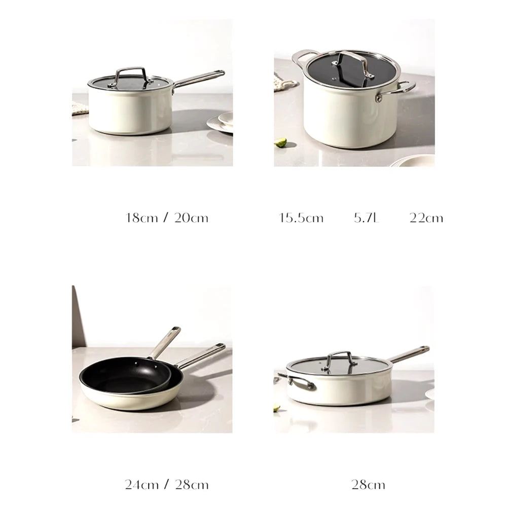 Pot Set Full Set  Non-Stick Pan Soup Pot Frying Pan 3-Piece Gas Induction Cooker Special Use Cookware Cooking Pots Set