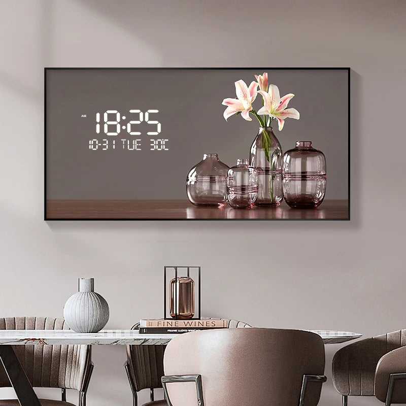 Large Size Flower Pattern Digital Wall Clock with LED Light,Creative