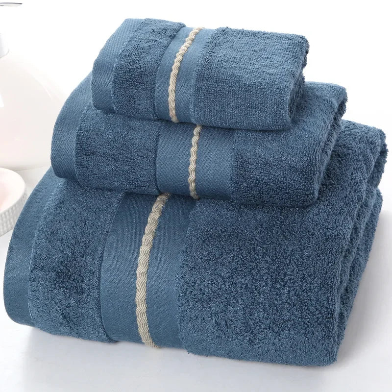 3Pcs Cotton Bath Towel Set Absorbent Adult Bath Towels Solid Color Soft Friendly Face Hand Shower Towel For Bathroom