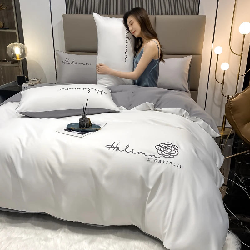 Luxury Floral Embroidered Bedding Sets Modern Comfortable Duvet Cover Comforters Covers with Pillowcase for Hotel Bedroom Decor