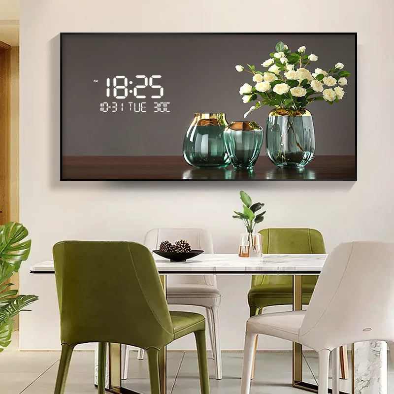 Large Size Flower Pattern Digital Wall Clock with LED Light,Creative
