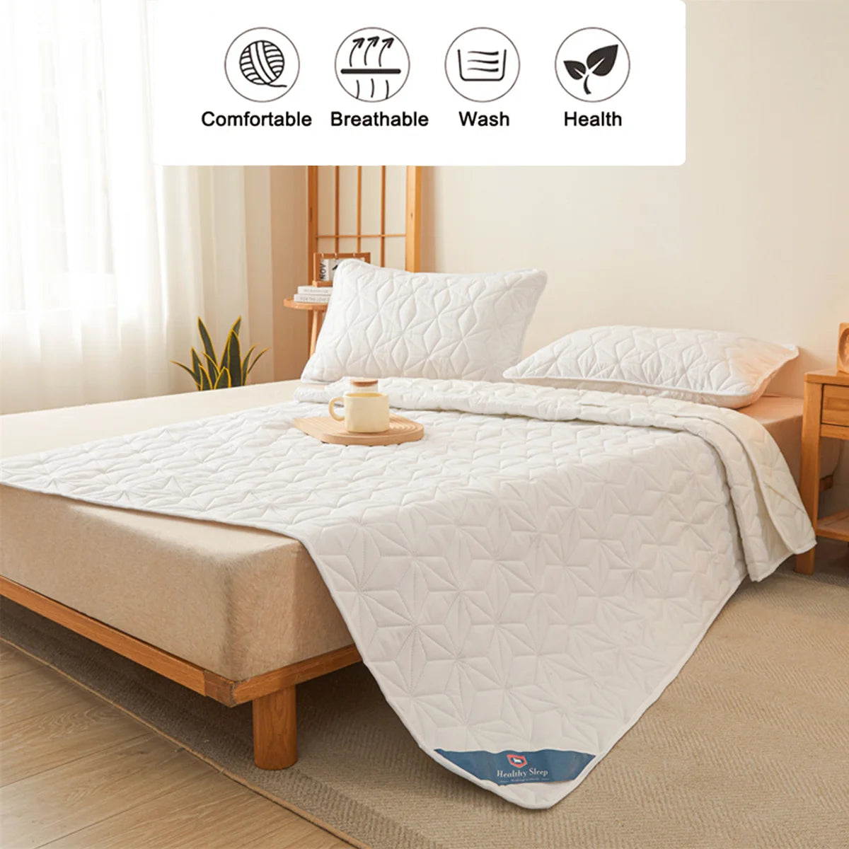 Waterproof Mattress Protector - Breathable Noiseless Mattress Cover Pad with 4 Elastic Corner Straps Fits