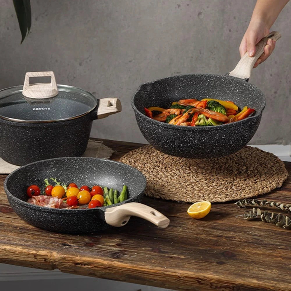 11PCS Cookware Sets Pot Set Medical Stone Non-Stick Pan Household Kitchen Set Frying Pan Induction Cooker Gas Stove Universal CE