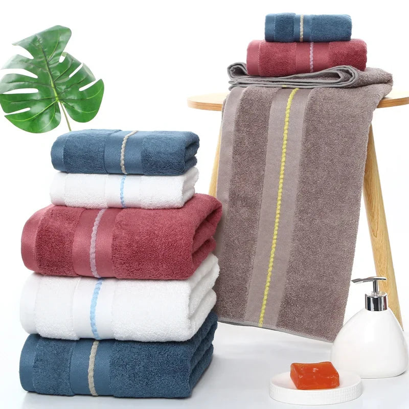 3Pcs Cotton Bath Towel Set Absorbent Adult Bath Towels Solid Color Soft Friendly Face Hand Shower Towel For Bathroom