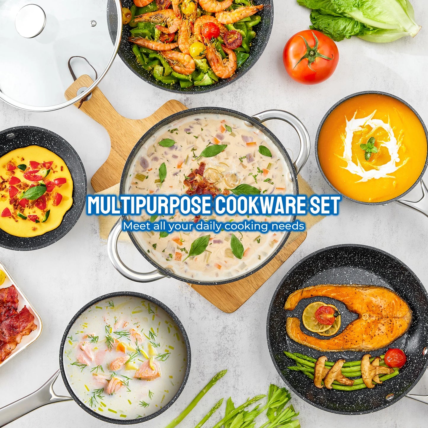Cookware Nonstick, 10-Piece,Pots and Pans Set for Induction Cooktop, Compatible with All Stoves