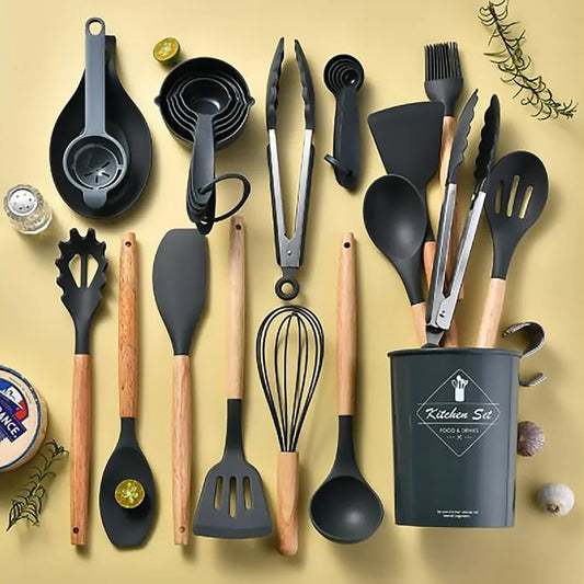 34Pcs Silicone Utensils Set Black Non-Stick Cookware