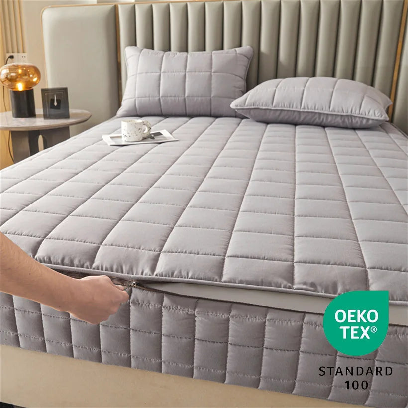 6-Sides Fuffy Enclosed Mattress Cover with Zipper Dust-Proof Fitted Sheet for Double Queen King Bed Thicken Mattress Protector
