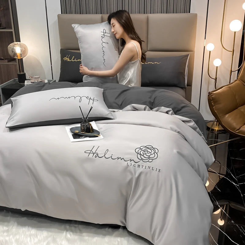 Luxury Floral Embroidered Bedding Sets Modern Comfortable Duvet Cover Comforters Covers with Pillowcase for Hotel Bedroom Decor