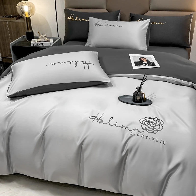 Luxury Floral Embroidered Bedding Sets Modern Comfortable Duvet Cover Comforters Covers with Pillowcase for Hotel Bedroom Decor