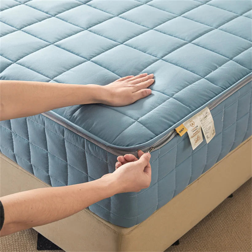 6-Sides Fuffy Enclosed Mattress Cover with Zipper Dust-Proof Fitted Sheet for Double Queen King Bed Thicken Mattress Protector