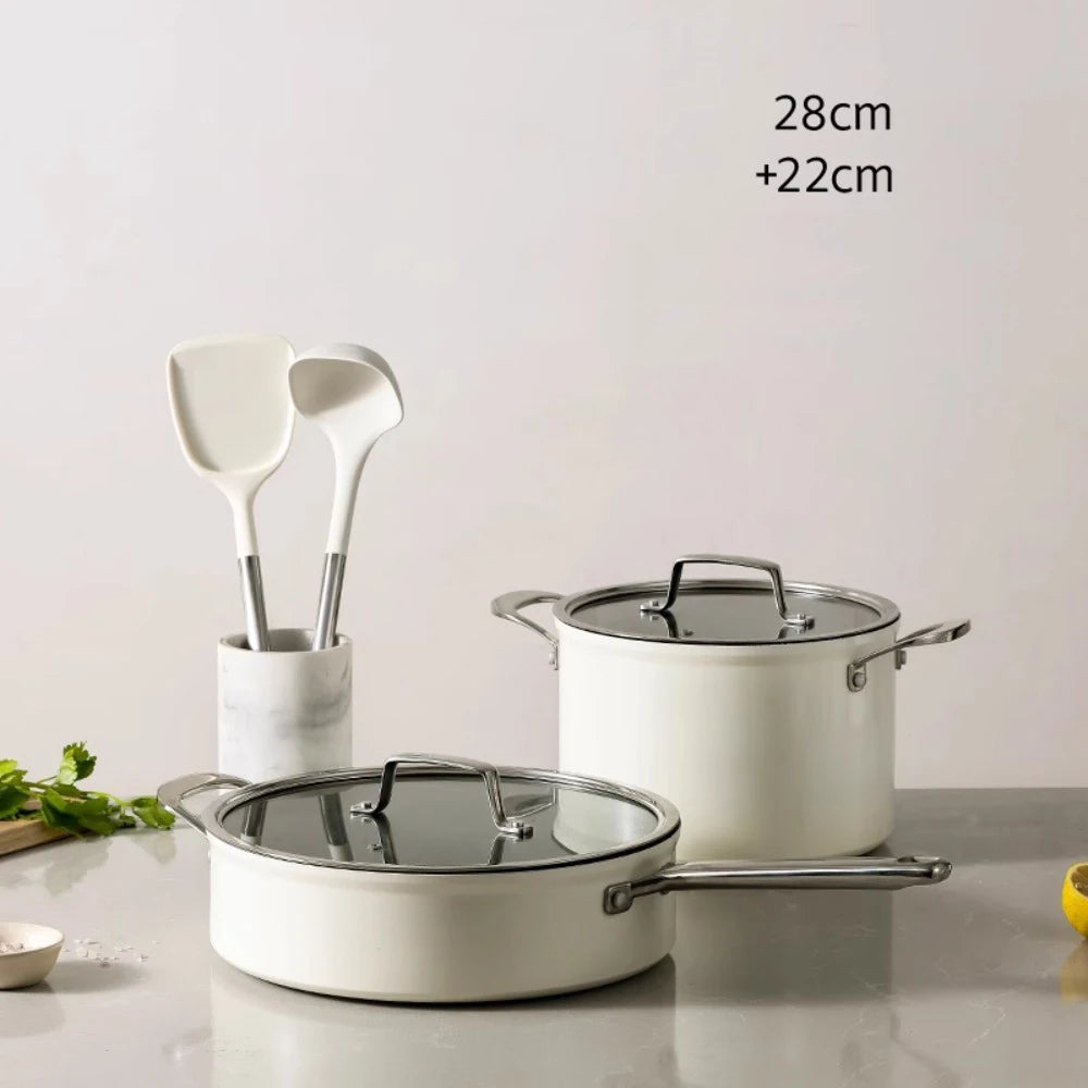 Pot Set Full Set  Non-Stick Pan Soup Pot Frying Pan 3-Piece Gas Induction Cooker Special Use Cookware Cooking Pots Set